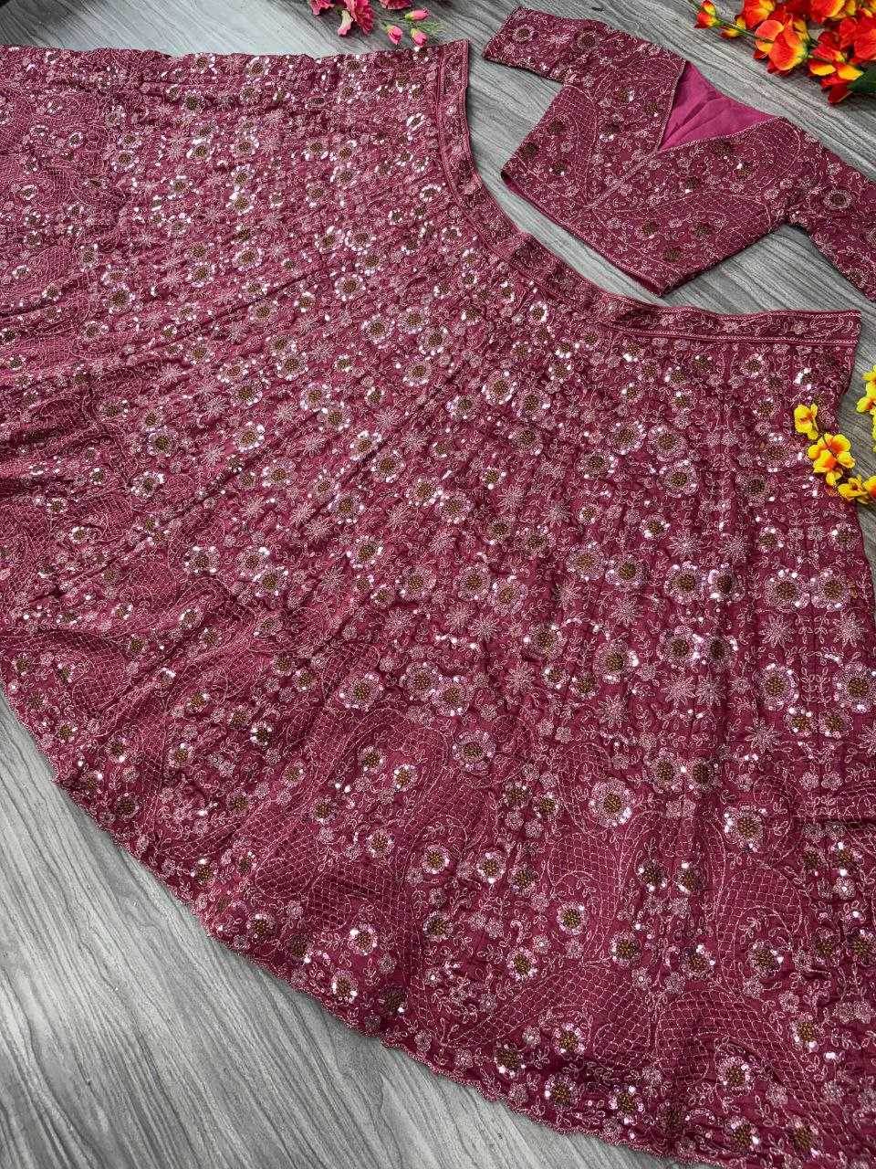 Chinon Silk Embroidered Zari Work Sequins Lehenga - MYLUXURY LANE ENTERPRISE